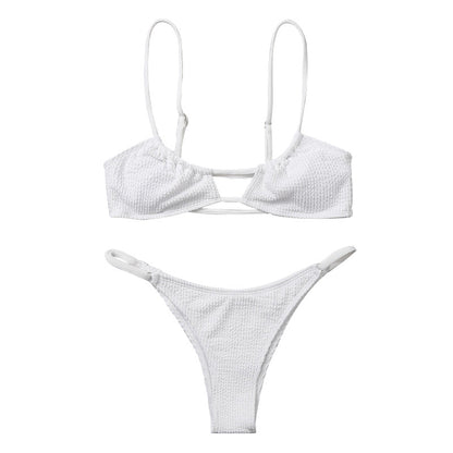 Bikini Deux Pièces Femme Bretelles Sexy Bas Tanga Couleur Unie