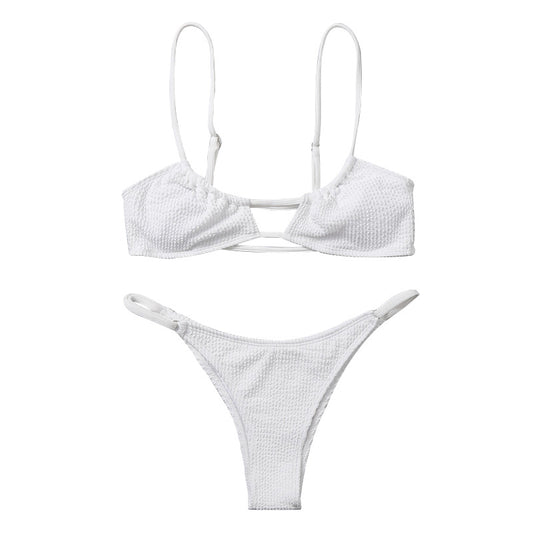 Bikini Deux Pièces Femme Bretelles Sexy Bas Tanga Couleur Unie