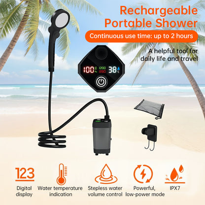Douche Portable Camping 6000mAh – Pompe Rechargeable avec Affichage