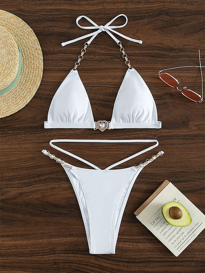 Bikini Deux Pièces Femme Taille Haute À Nouer Couleur Unie – Blanc & Noir, S à XL