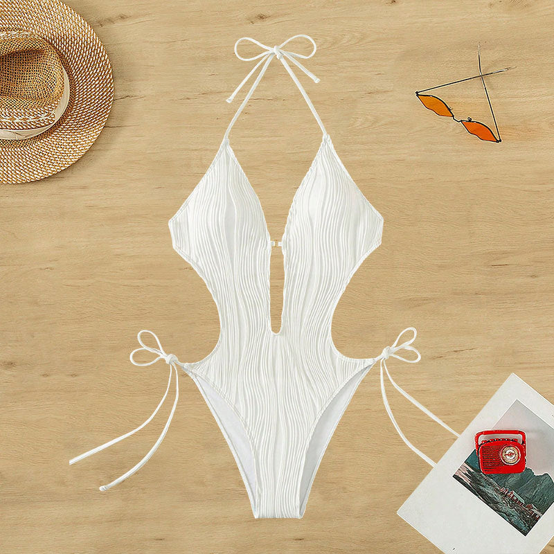 Bikini Taille Haute Femme – Deux Pièces Sexy Bretelles Couleur Unie