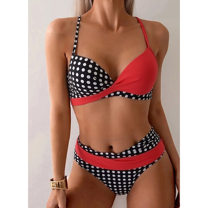 Bikini Deux Pièces Femme À Pois Sexy – Noir/Rouge & Pois – S à XXL