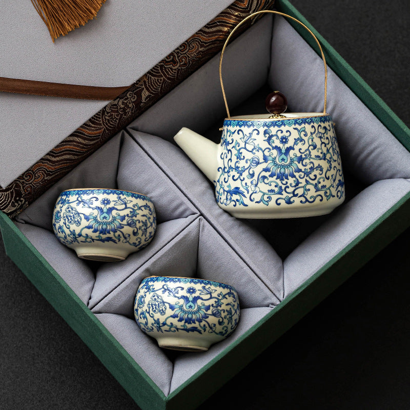 Service à Thé Porcelaine Ru Kiln Luxe - Coffret Cadeau Céramique Chinoise