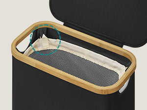 Panier à Linge SONGMICS 65L avec Couvercle - Pliable Gain de Place - Bambou