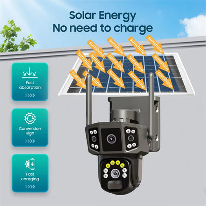 Caméra Solaire Extérieure Panoramique WiFi – 6MP, Vision Nocturne Couleur, IP66, Sans Fil