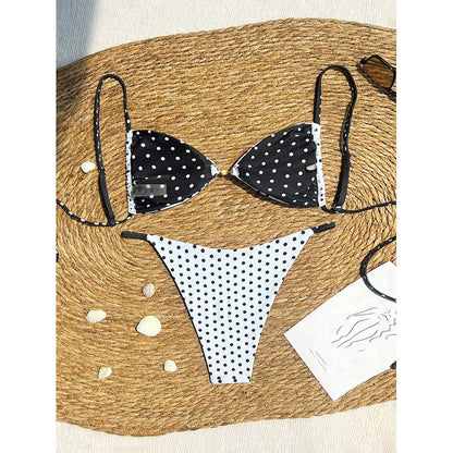 Bikini Deux Pièces Femme À Pois Attaché Sexy – Style Européen Plage
