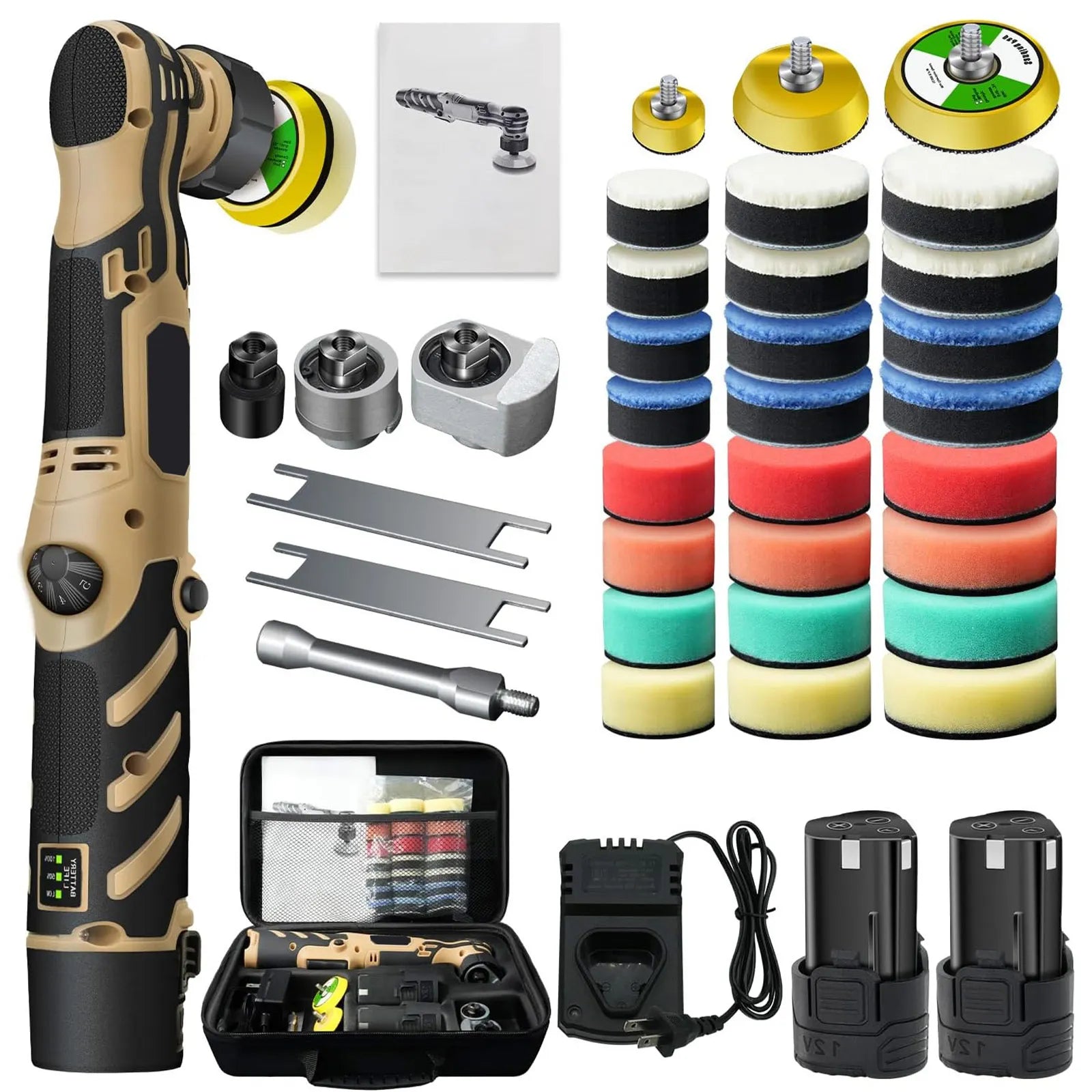 Polisseuse Auto Sans Fil Vremota - Mini Polisseuse Détailing - Kit 3 Tampons 1/1.5/3"