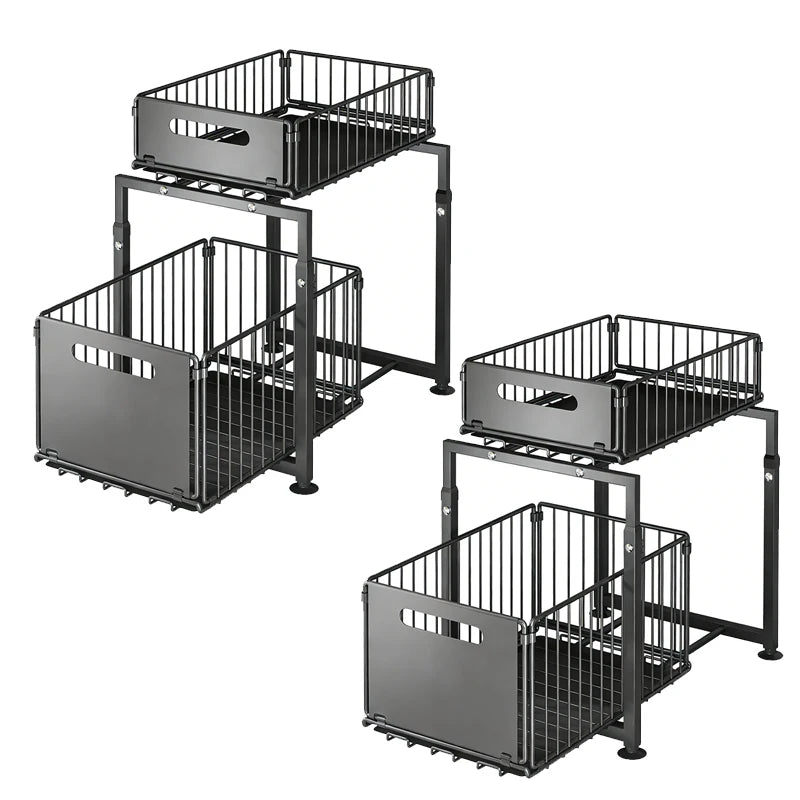 Organiseur Coulissant 2 Niveaux – Rangement Réglable Sous Évier Cuisine & Salle de Bain