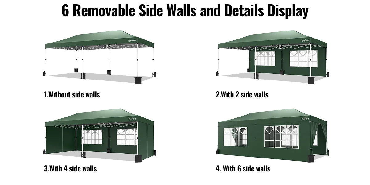 Gazebo Pop-Up Loefme – Tente de Jardin Imperméable 6 Côtés | 2,5x2,5M à 3x6M