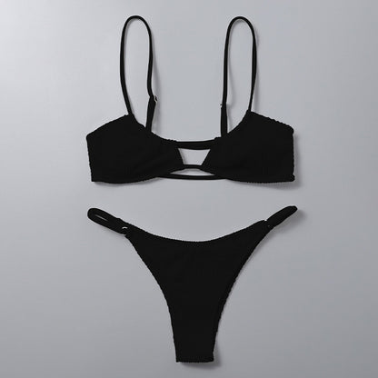 Bikini Deux Pièces Femme Bretelles Sexy Bas Tanga Couleur Unie