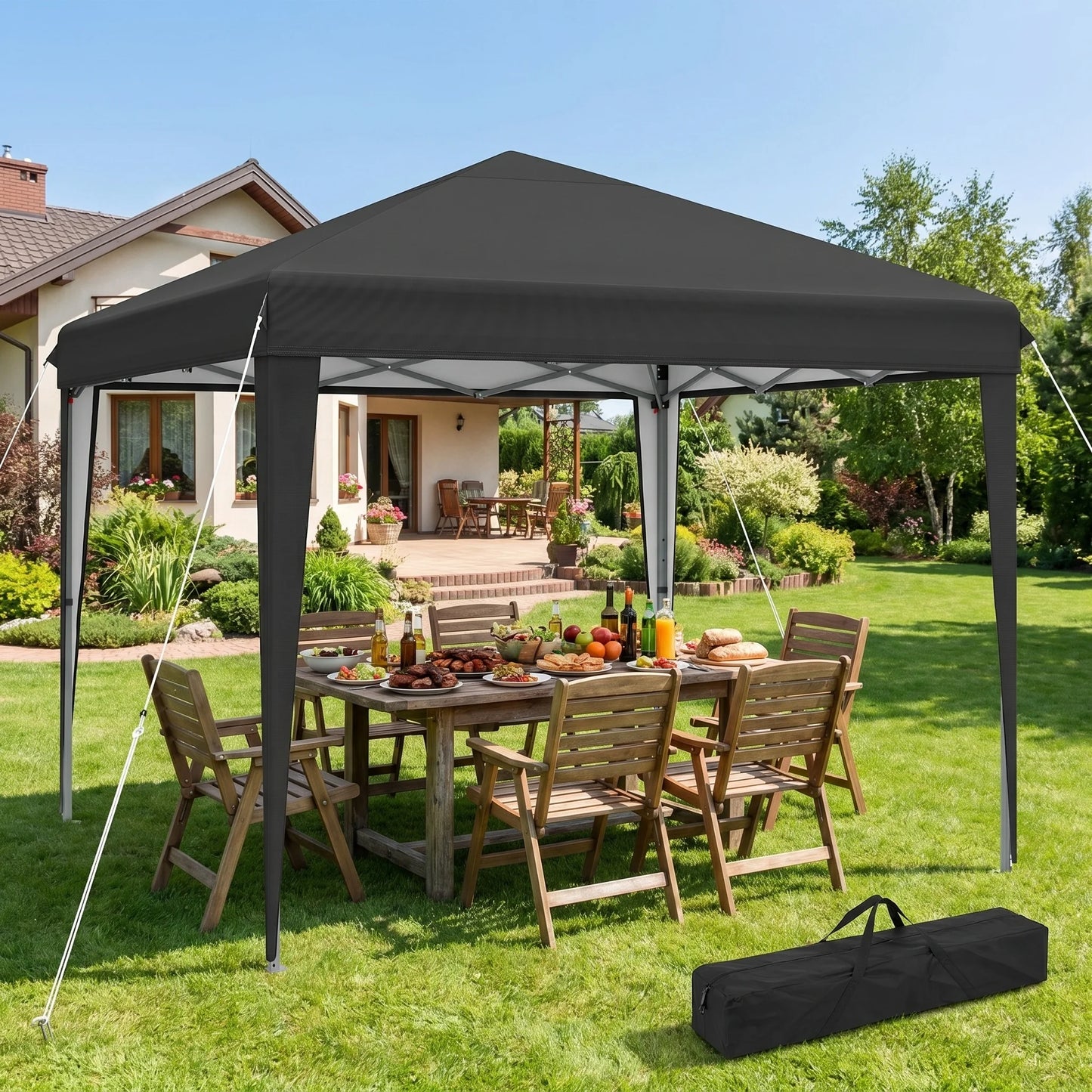 Kiosque Pliant Pop-Up 3x3 m – Toile Oxford 420D UPF 50+, Imperméable, Sac de Transport Inclus