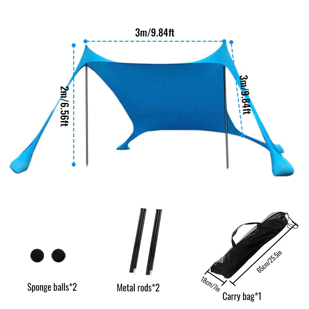 Tente de Plage Parasol UPF50+ – 2M ou 3M | Anti-Vent, Portable, Montage 3 min | HGTUGO