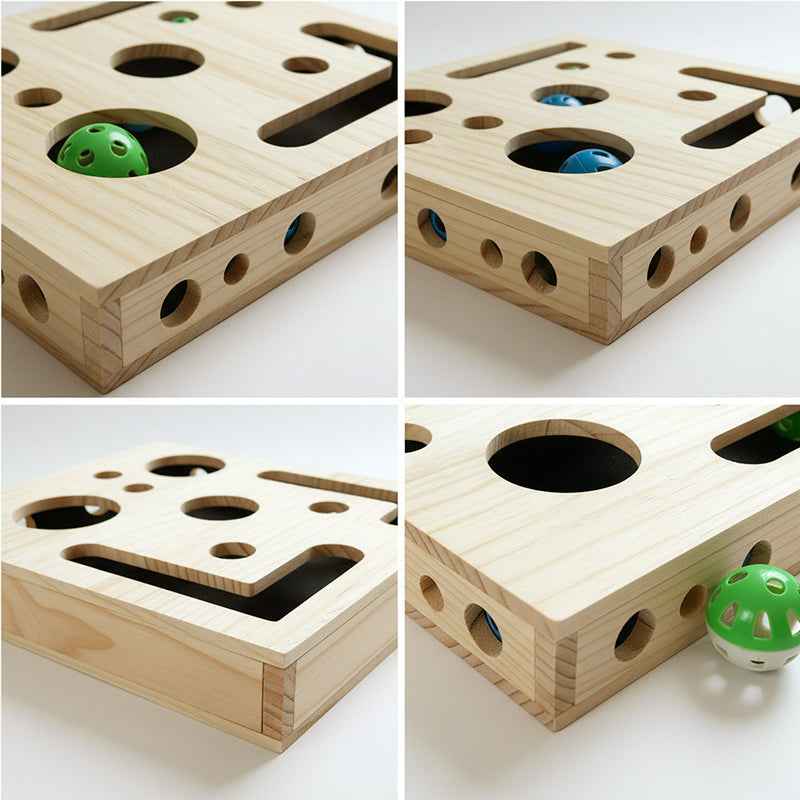 Griffoir en bois pour chat – Labyrinthe interactif avec balles à grelots