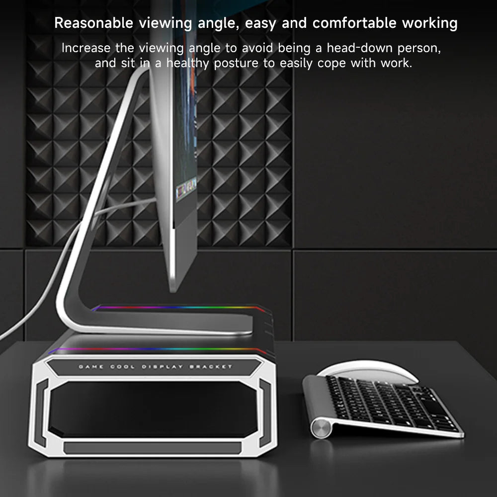 Support Moniteur RGB avec Tiroir de Rangement - Hub USB 3.0/2.0, Support Téléphone, Organiseur Bureau