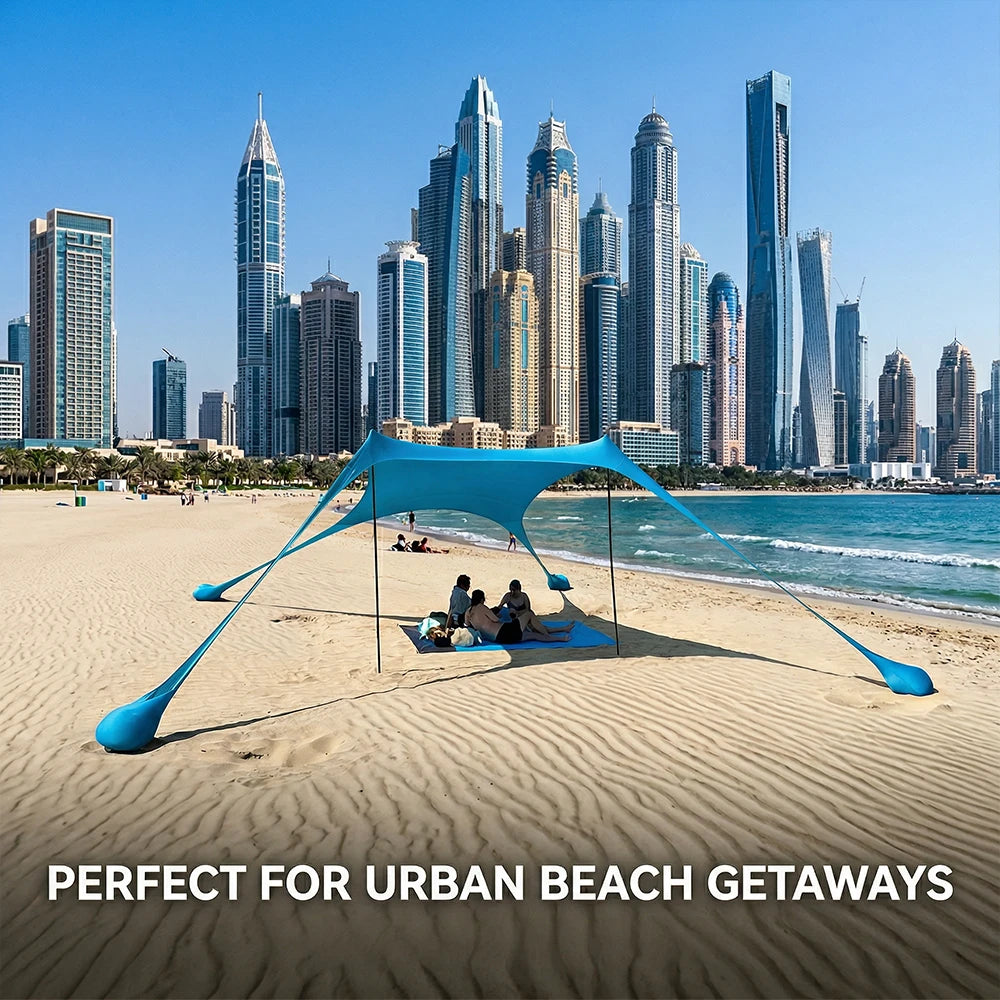 Tente de Plage Parasol UPF50+ – 2M ou 3M | Anti-Vent, Portable, Montage 3 min | HGTUGO