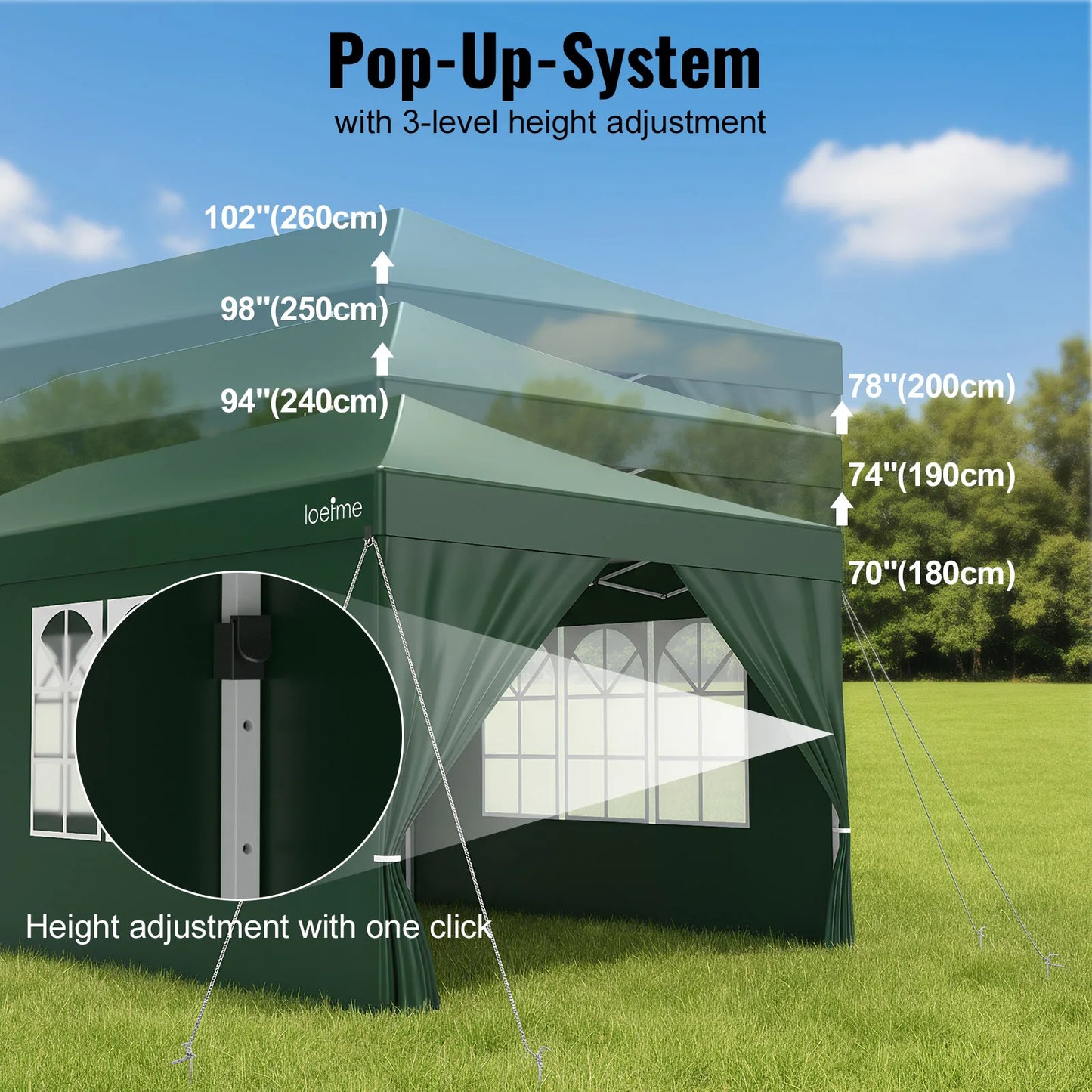 Gazebo Pop-Up Loefme – Tente de Jardin Imperméable 6 Côtés | 2,5x2,5M à 3x6M