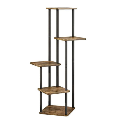 Étagère à Plantes 5 Niveaux – Support Métallique Fer et Bois, Intérieur/Extérieur, Noir