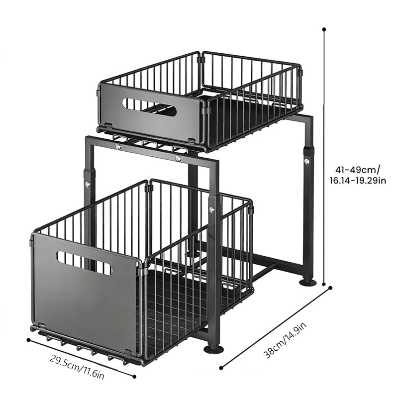 Organiseur Coulissant 2 Niveaux – Rangement Réglable Sous Évier Cuisine & Salle de Bain