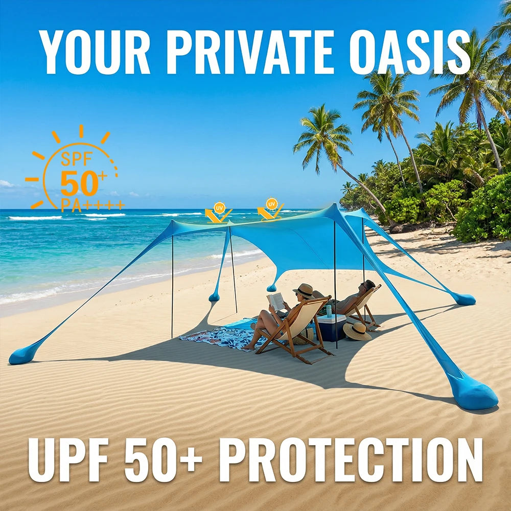 Tente de Plage Parasol UPF50+ – 2M ou 3M | Anti-Vent, Portable, Montage 3 min | HGTUGO