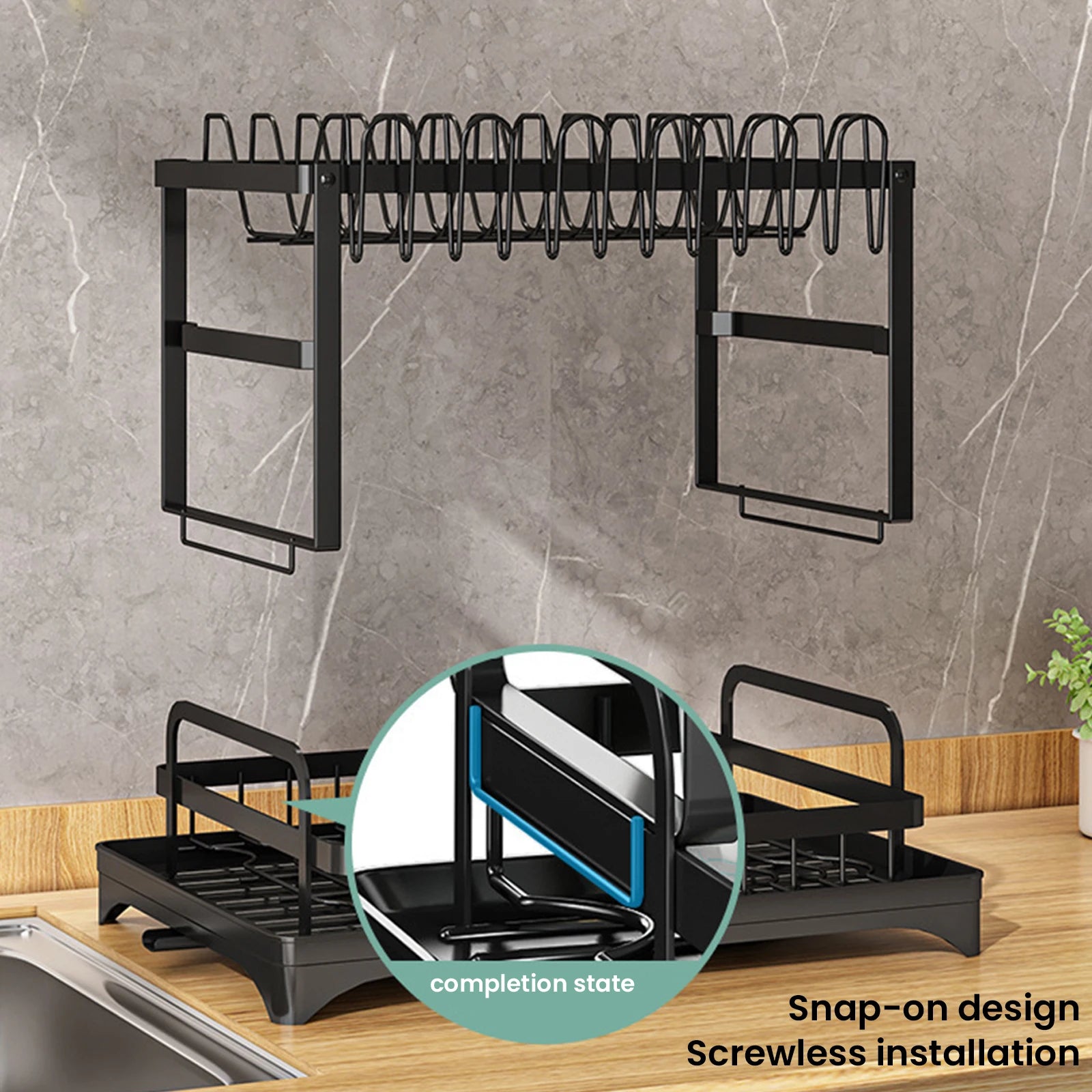 Égouttoir à vaisselle auto-drainant en acier carbone – Noir, 2 niveaux