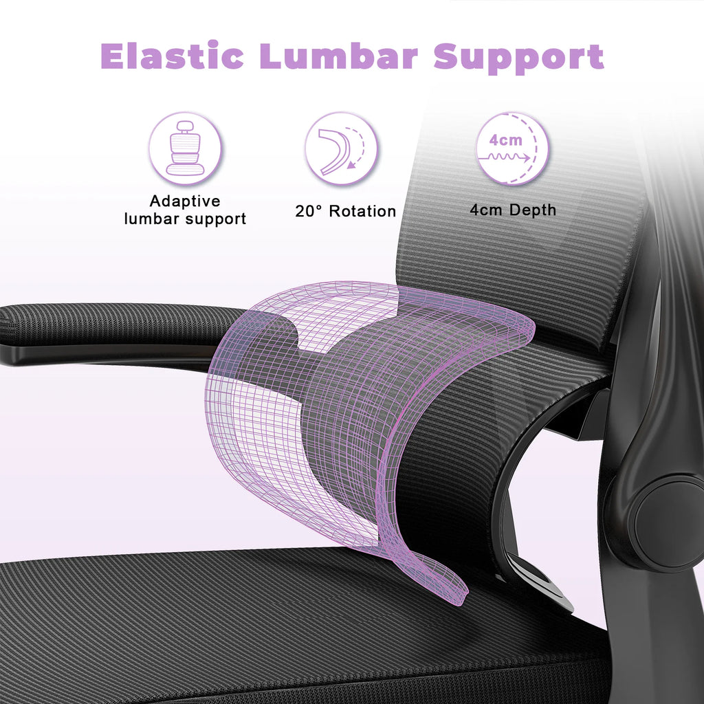 Chaise Bureau Ergonomique - Accoudoirs Pliables Dossier Respirant Réglable