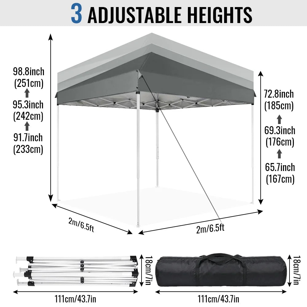 Kiosque Pliant 2x2 m – Tente Pop-Up Instantanée, Toile Oxford 420D UPF 50+, 3 Hauteurs, Sac de Transport