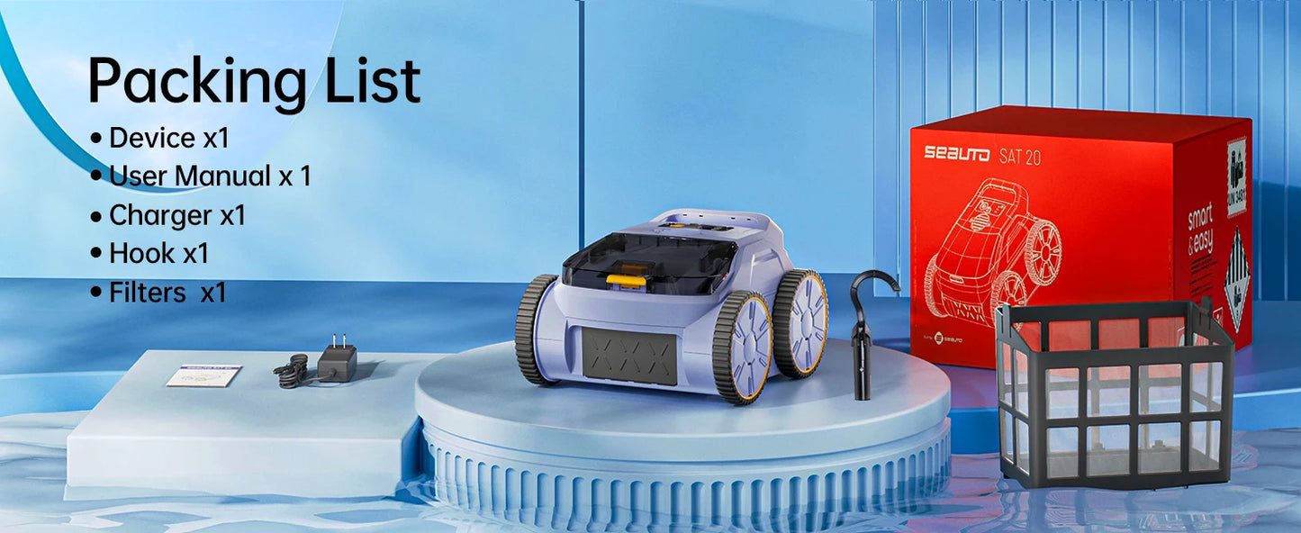 Robot Nettoyeur de Piscine Seauto – Sans Fil | Aspiration 45 000 Pa | Jusqu'à 200 m²