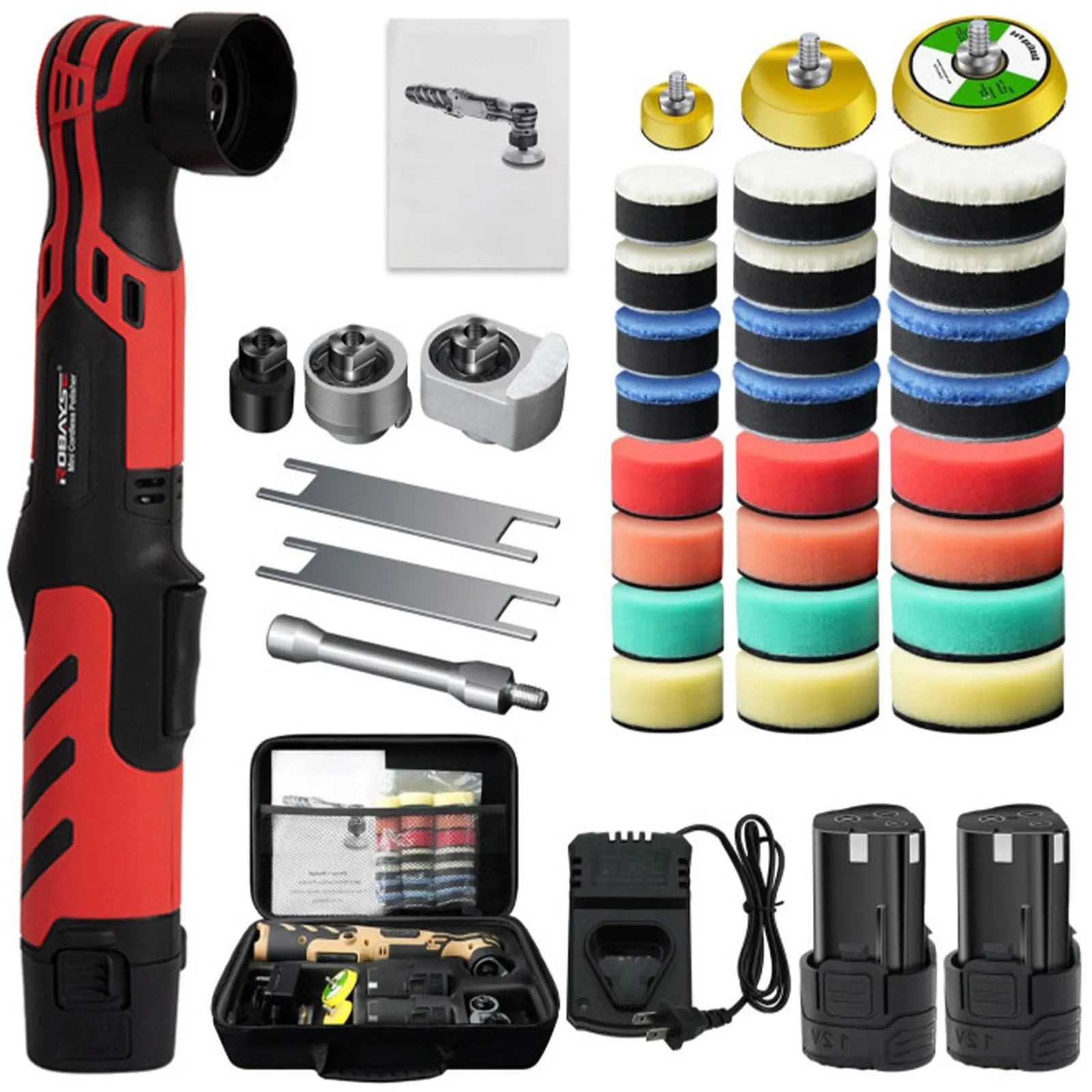 Polisseuse Auto Sans Fil Vremota - Mini Polisseuse Détailing - Kit 3 Tampons 1/1.5/3"