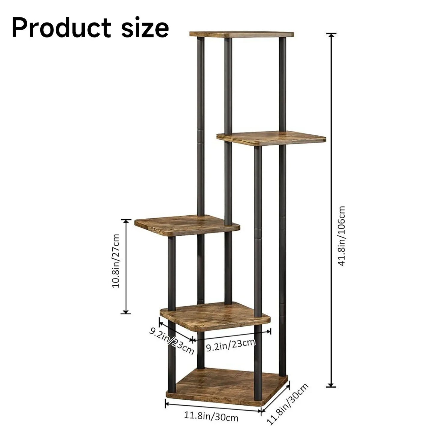 Étagère à Plantes 5 Niveaux – Support Métallique Fer et Bois, Intérieur/Extérieur, Noir