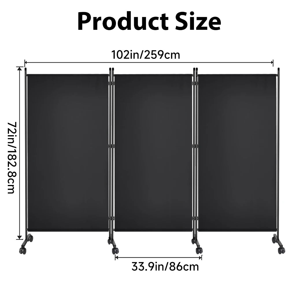 Écran de Confidentialité Pliable sur Roulettes – Paravent Mobile 3 ou 6 Panneaux, Intérieur/Extérieur