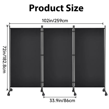 Écran de Confidentialité Pliable sur Roulettes – Paravent Mobile 3 ou 6 Panneaux, Intérieur/Extérieur