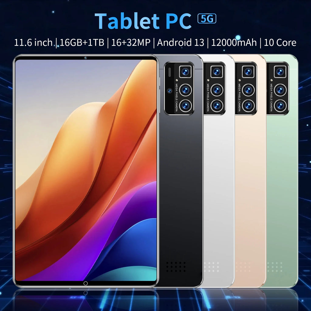 Tablette Android 13 - 10.36" 16GB RAM 1TB ROM, 10 Cœurs, 5G, 12000mAh, Dual SIM