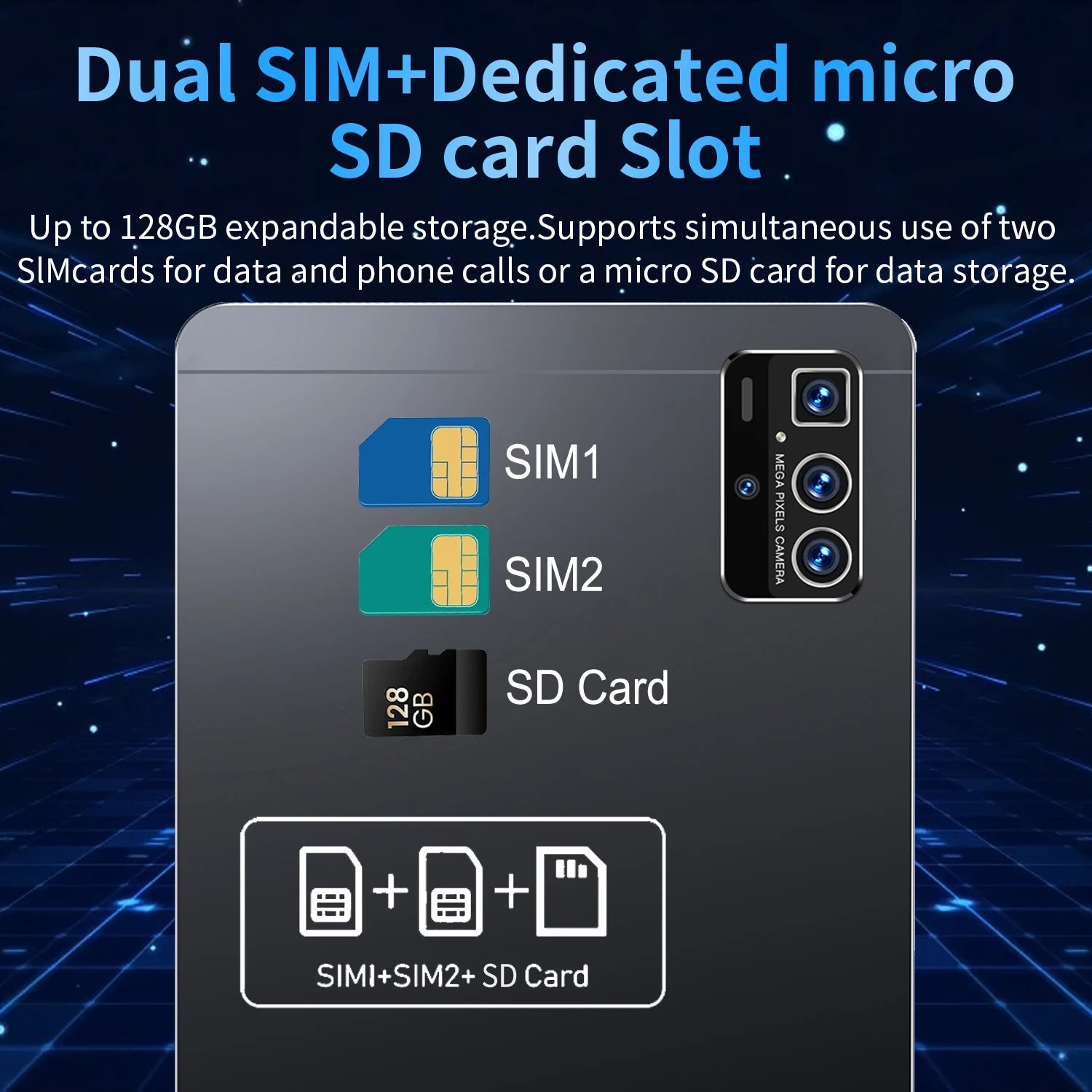 Tablette Android 13 - 10.36" 16GB RAM 1TB ROM, 10 Cœurs, 5G, 12000mAh, Dual SIM