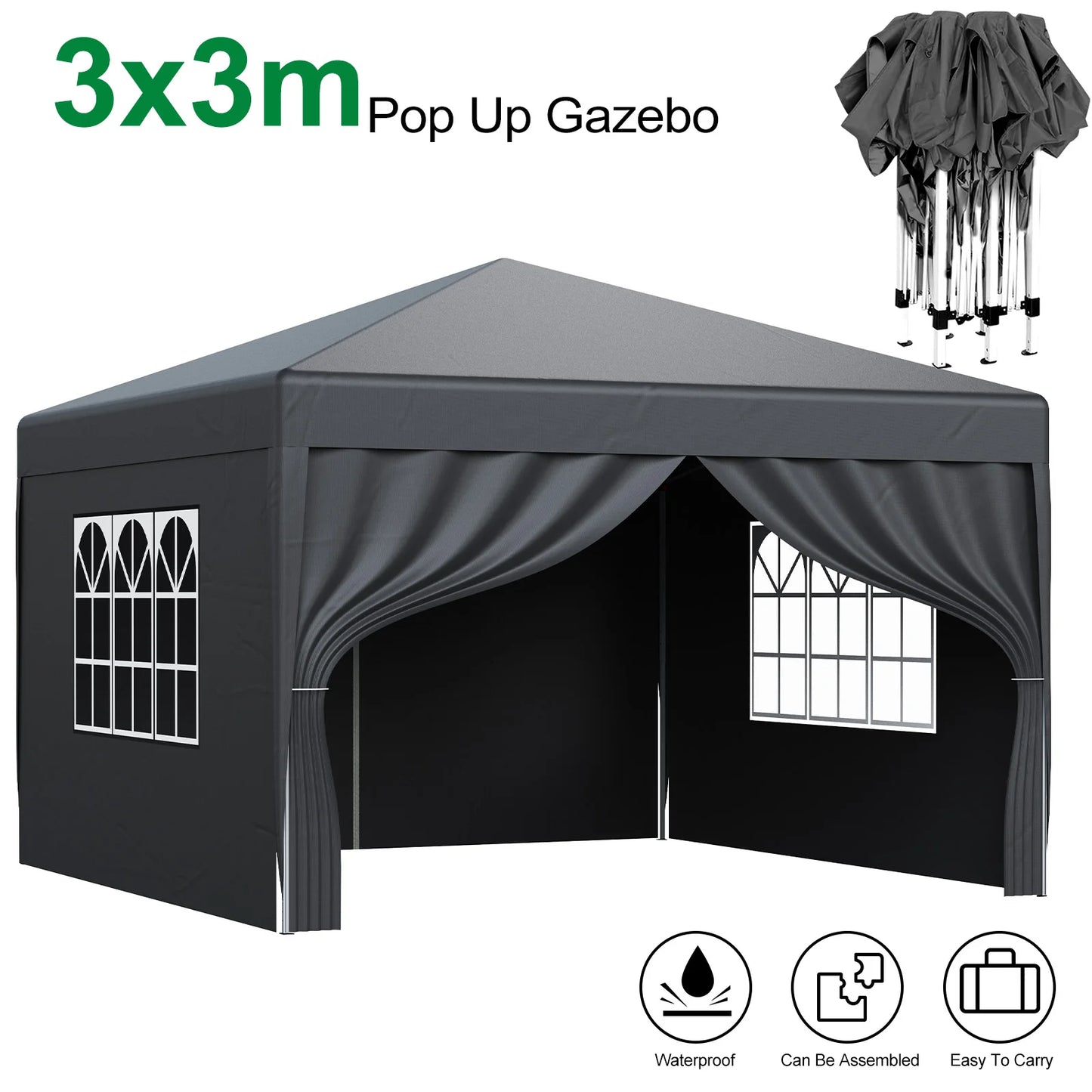 Gazebo Pop-Up Loefme – Tente de Jardin Imperméable 6 Côtés | 2,5x2,5M à 3x6M