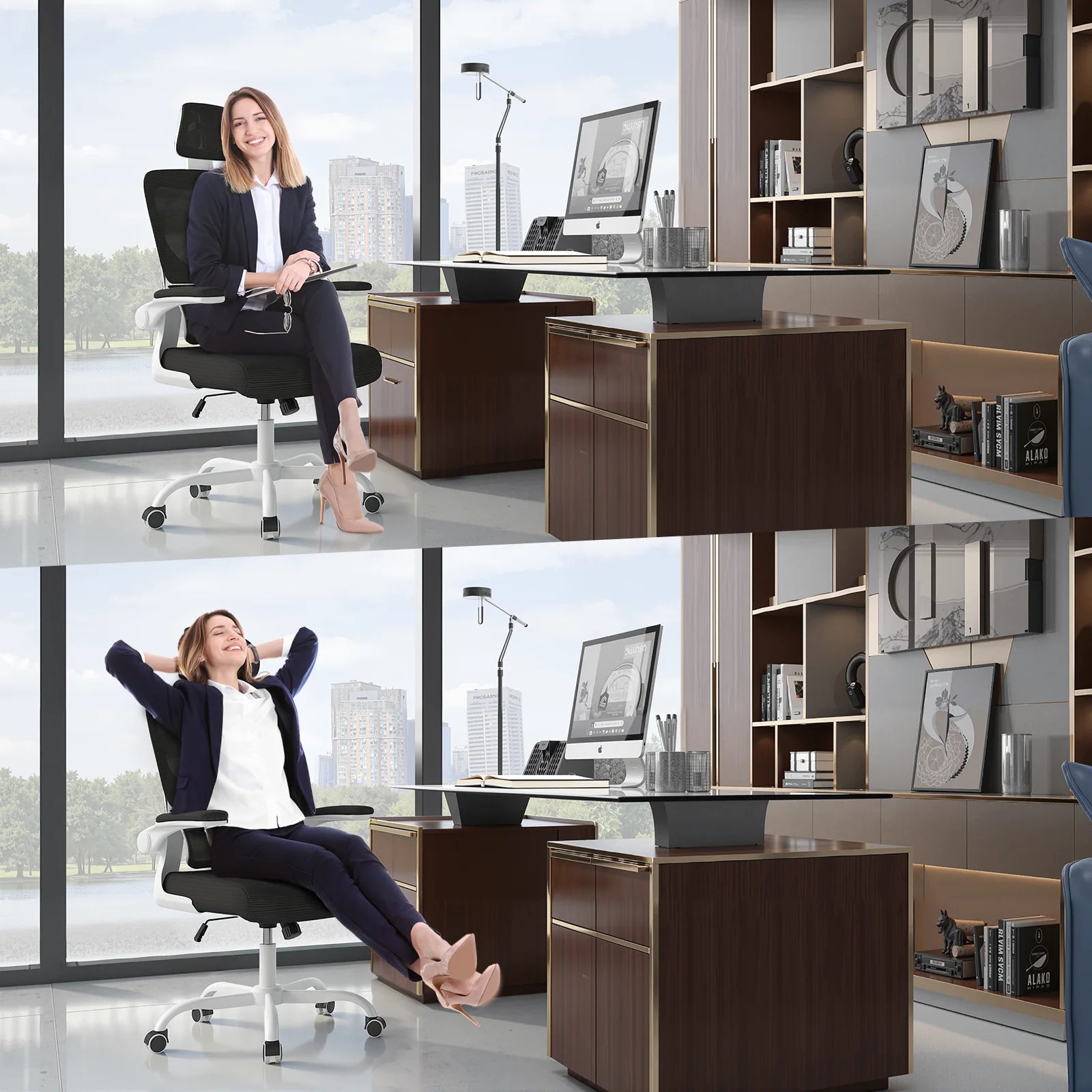 Chaise Bureau Ergonomique - Accoudoirs Pliables Dossier Respirant Réglable