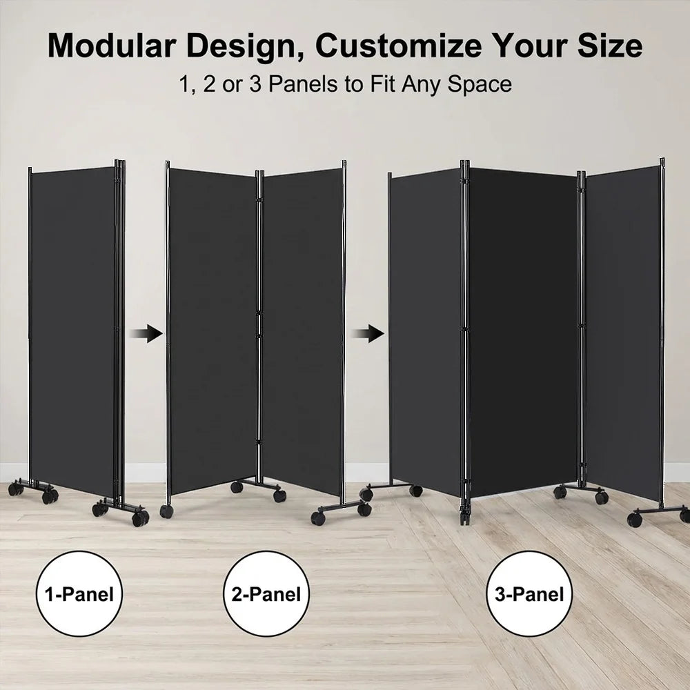 Écran de Confidentialité Pliable sur Roulettes – Paravent Mobile 3 ou 6 Panneaux, Intérieur/Extérieur