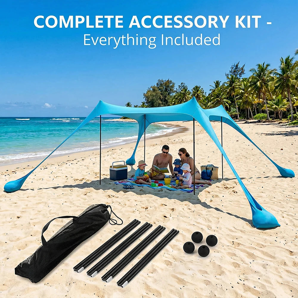 Tente de Plage Parasol UPF50+ – 2M ou 3M | Anti-Vent, Portable, Montage 3 min | HGTUGO