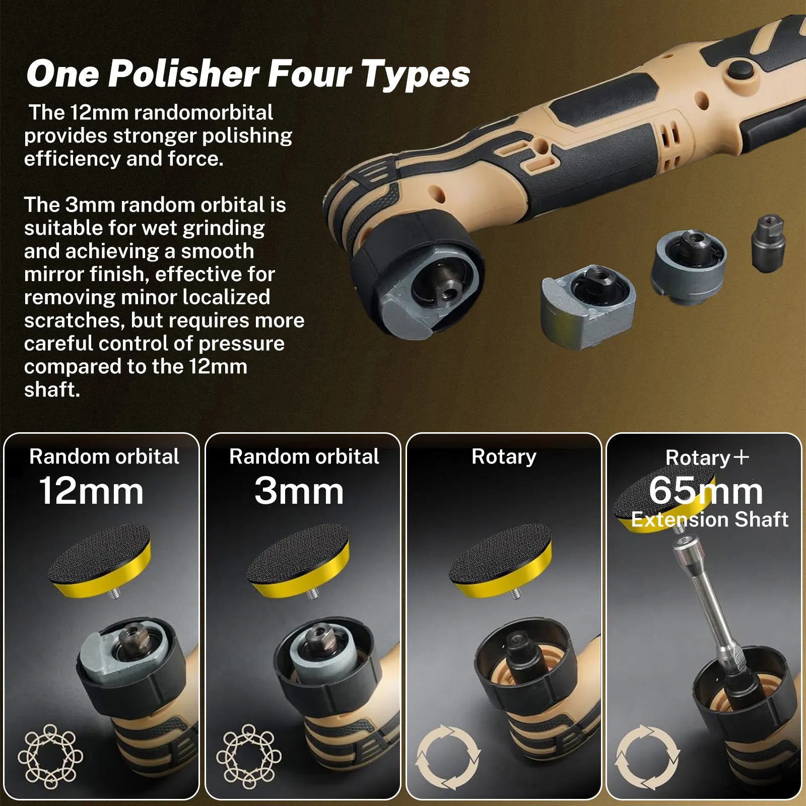 Polisseuse Auto Sans Fil Vremota - Mini Polisseuse Détailing - Kit 3 Tampons 1/1.5/3"