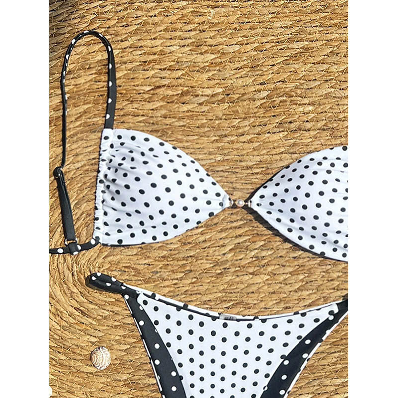 Bikini Deux Pièces Femme À Pois Attaché – Style Tendance Plage