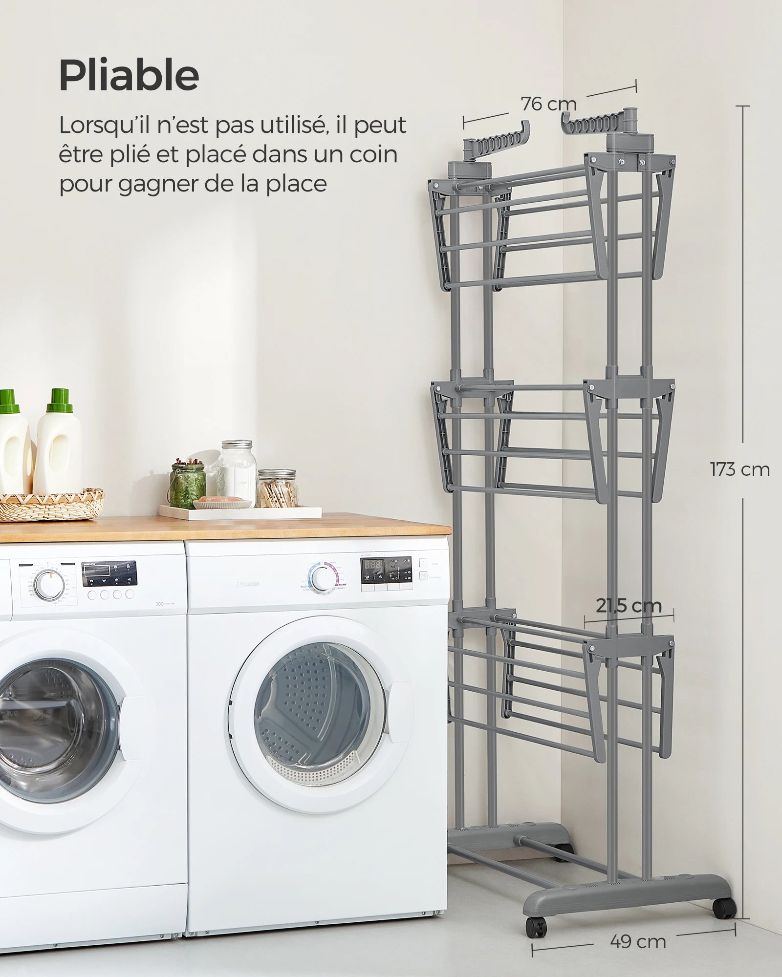 Étendoir à Linge SONGMICS 4 Niveaux Pliable sur Roulettes - 35kg Capacité