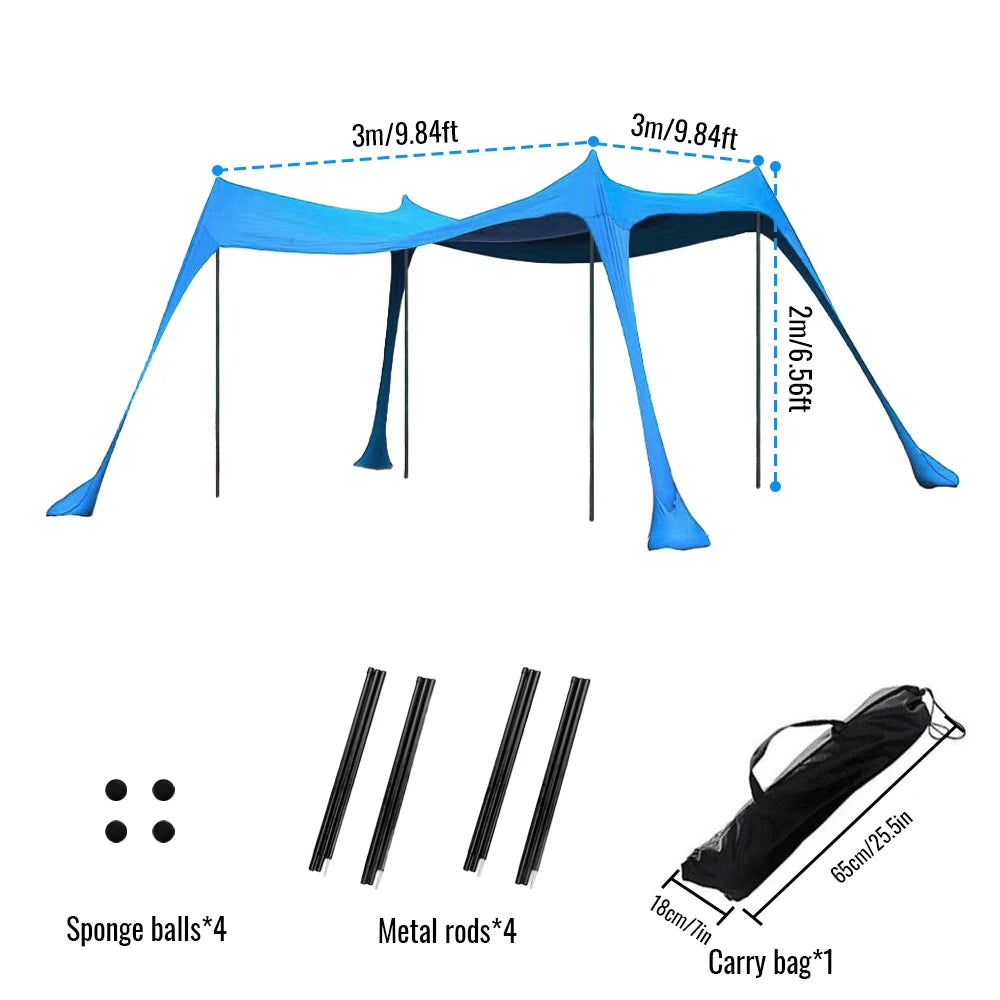 Tente de Plage Parasol UPF50+ – 2M ou 3M | Anti-Vent, Portable, Montage 3 min | HGTUGO