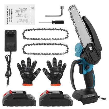 Mini Tronçonneuse Électrique 6 Pouces 21V - Portable avec Huilage Automatique et 2 Batteries | OWJHE