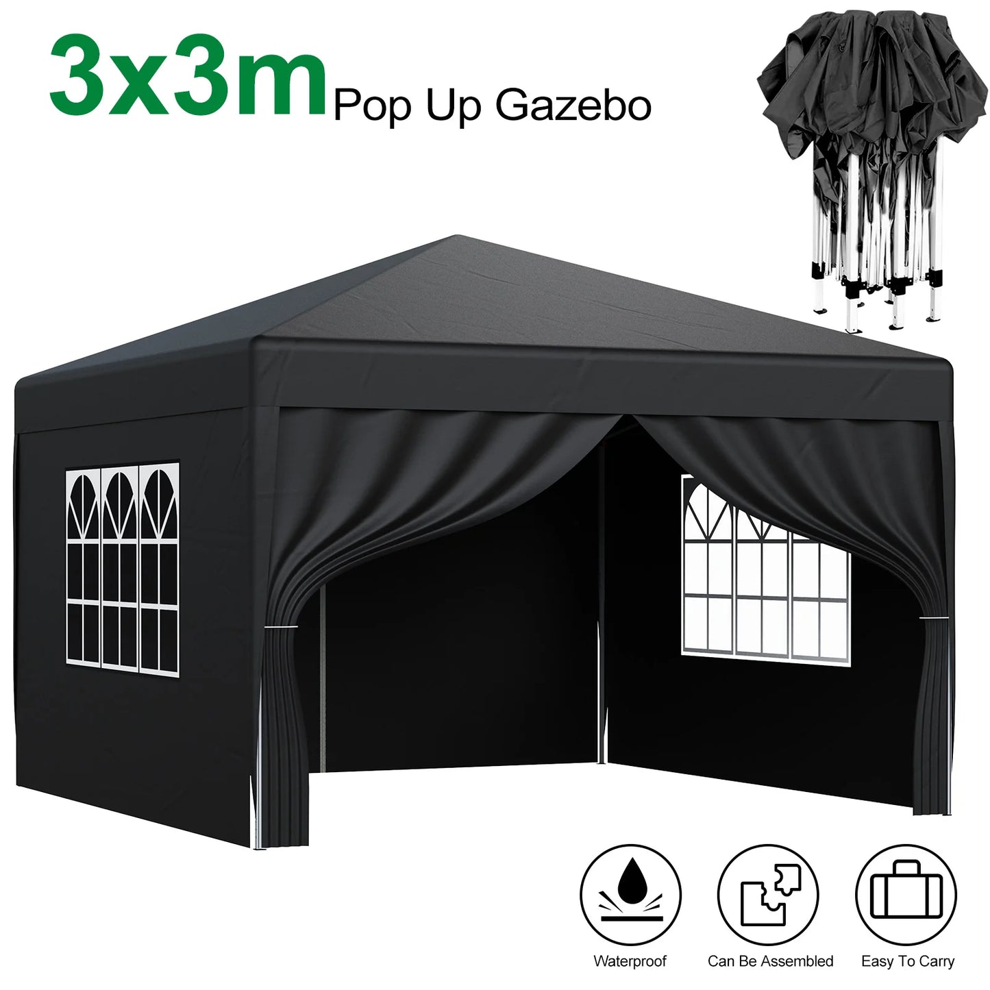 Gazebo Pop-Up Loefme – Tente de Jardin Imperméable 6 Côtés | 2,5x2,5M à 3x6M