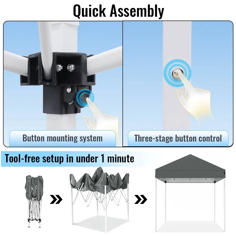 Kiosque Pliant 2x2 m – Tente Pop-Up Instantanée, Toile Oxford 420D UPF 50+, 3 Hauteurs, Sac de Transport