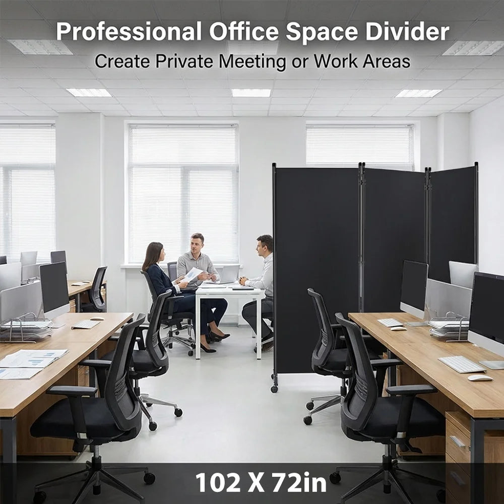 Écran de Confidentialité Pliable sur Roulettes – Paravent Mobile 3 ou 6 Panneaux, Intérieur/Extérieur