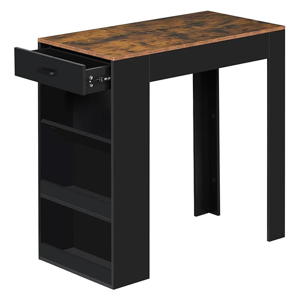 Table de Bar WOLTU 100x100x50cm - Bistro avec Tiroir 3 Étagères Porte-Bouteilles Cuisine Salon