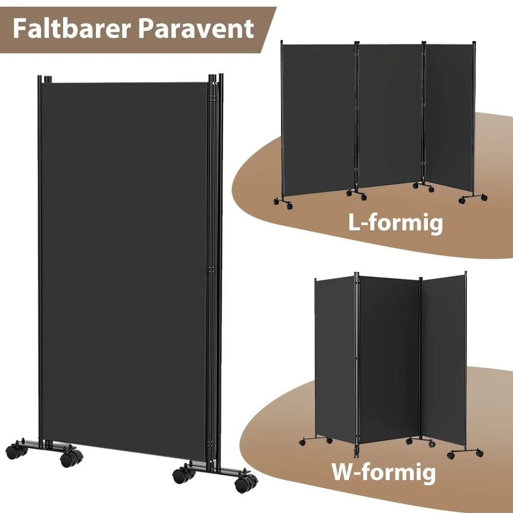 Écran de Confidentialité Pliable sur Roulettes – Paravent Mobile 3 ou 6 Panneaux, Intérieur/Extérieur