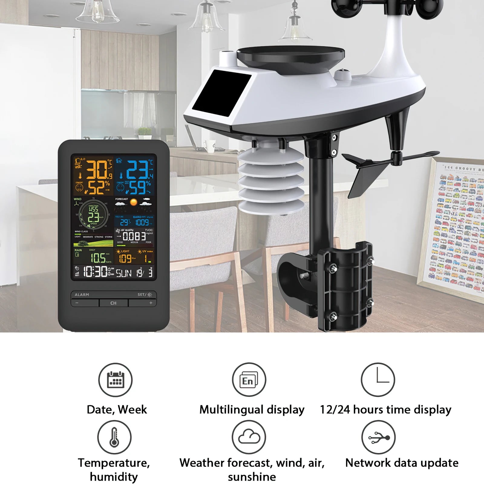Station Météo Wi-Fi Tuya Complète - Vent Pluie Température Humidité Qualité Air UV - APPRO-DISTRI