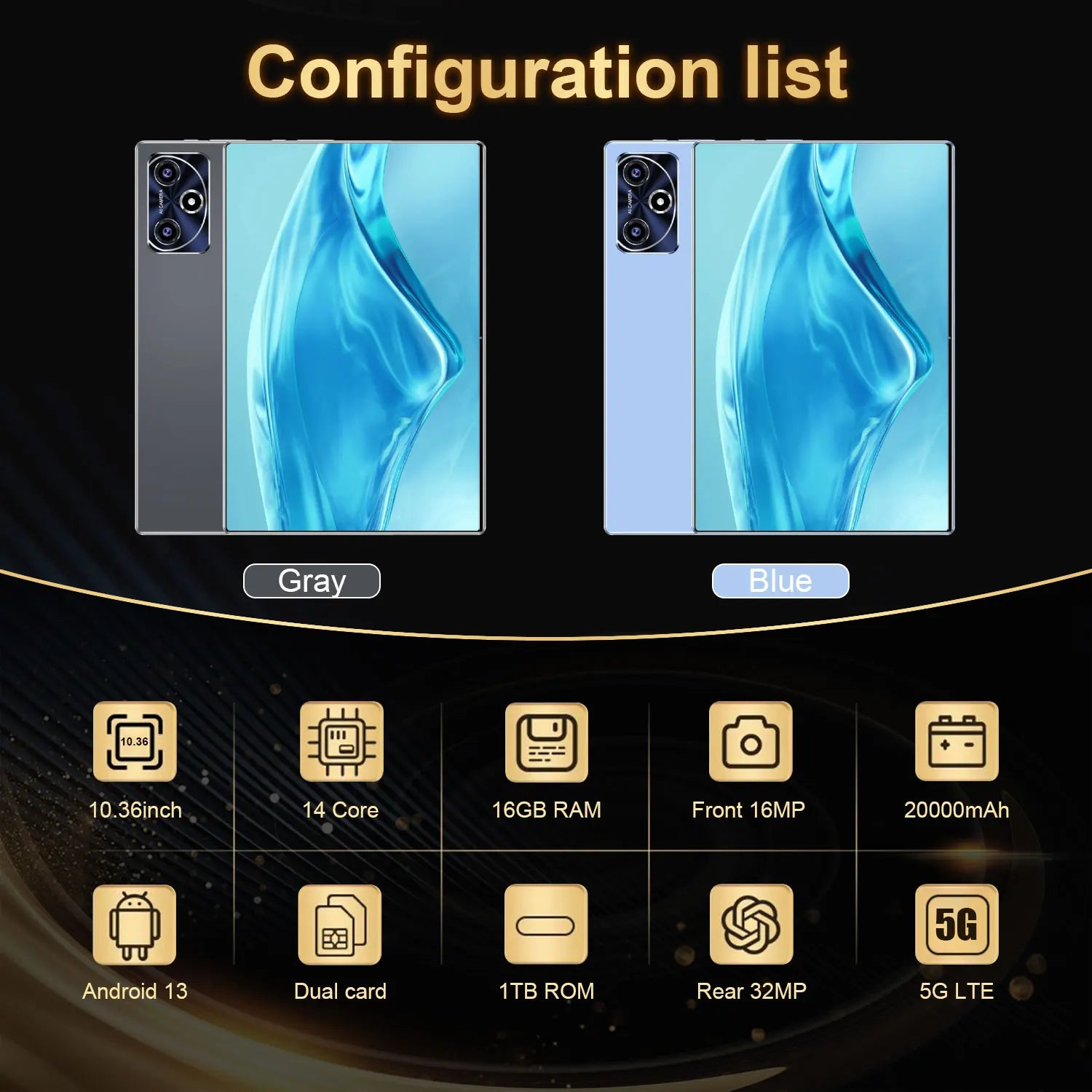 Tablette 300Pro 10,36" Android 14 - Snapdragon 8Gen2 16 Go+1 To 5G