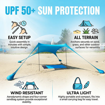 Tente de Plage Parasol UPF50+ – 2M ou 3M | Anti-Vent, Portable, Montage 3 min | HGTUGO